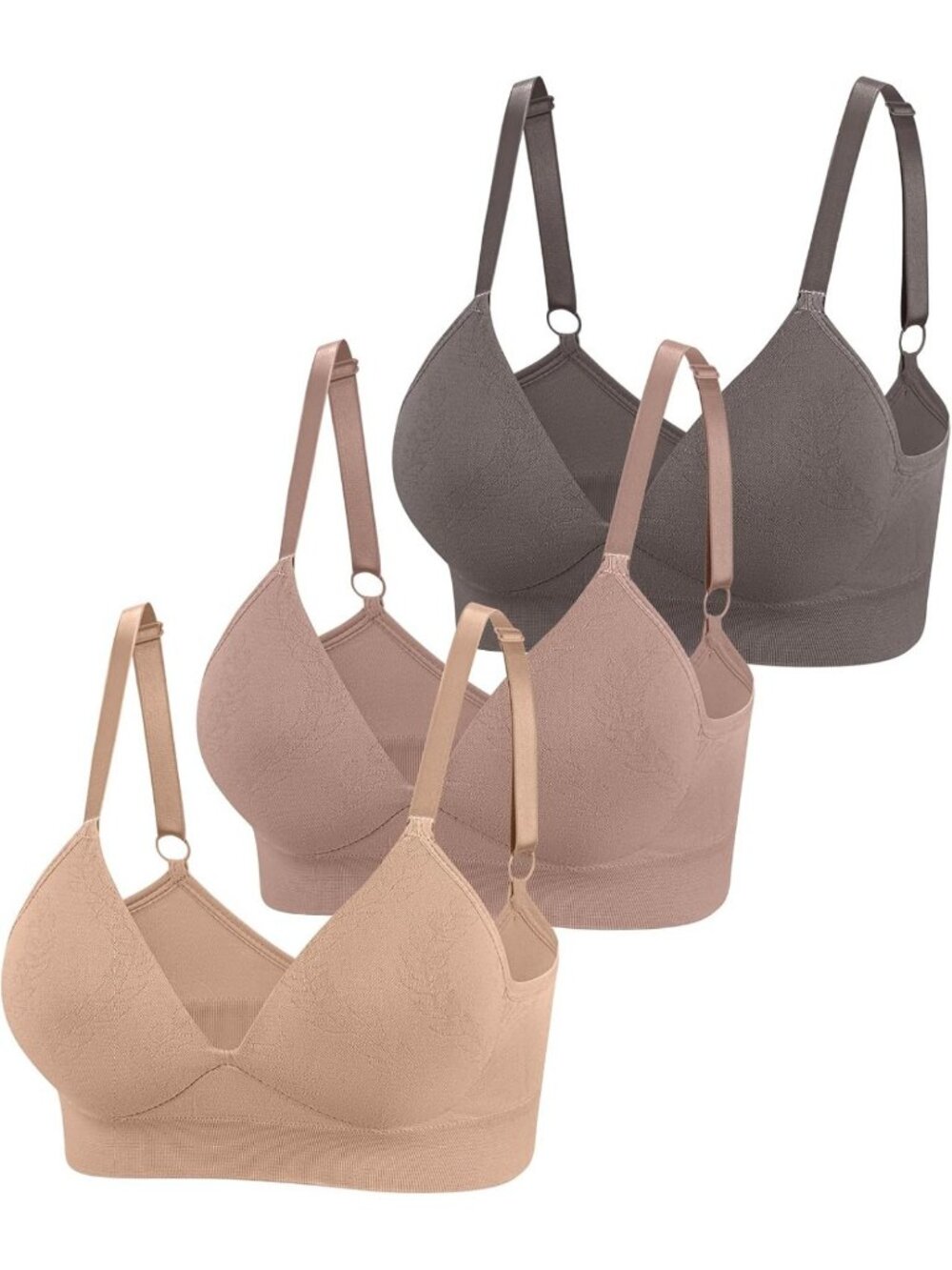 Comfy Deep V Wireless Bras - 3 Pack Women's T-Shirt Bralettes for Everyday Wear